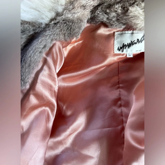 Vintage Rabbit Fur Coat with front hook closure pink satin lining size large - Picture 15 of 16
